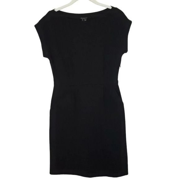 Theory Wyna Sheath Dress Women's Small Black With Pockets Stretch Cap Sleeves - Picture 3 of 14